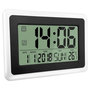 1 Gabalas Didelis Laikrodis-Žadintuvas, LCD Ekranas, Laikrodis-Žadintuvas Su Calendar & Temperatūros, ypač Dideli Skaitmenys Lengva Skaityti Ir Nustatyti
