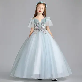 2020 M. Vaikų Mergaičių Prabangių Gėlių Siuvinėjimas Princesė Inscenizacija Suknelė Vaikai Nėrinių Appliques Borthday Šalis Suknelė Suknelė Mergaitėms L132