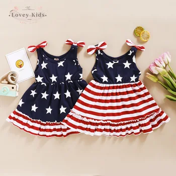 2021 Baby Girl Dress O Kaklo, Rankovių-line Pynimas Dryžuotas Star Spausdinti Princesė Suknelės Nepriklausomybės Dieną liepos 4-ąją