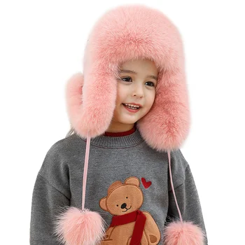 2022 m. Žiemos Skrybėlę Šiltas Nekilnojamojo Fox Fur Earmuffs Skrybėlės Mergina Earlap Itin Didelis Pliušinis Prabanga Lapės Kailio Kepurės Vaikams Nemokamas Pristatymas