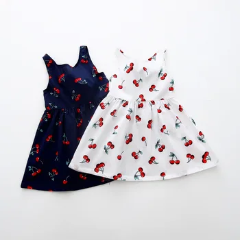 2022 Mados Naujagimiui Mergina Bamblys Kūdikių Cherry Princess Dress Vasaros Aprangą Mergaičių Suknelės 6-36M Vestidos BB Vaikams Drabužių