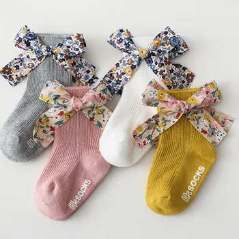 5 Poros/daug 0-5 metų amžiaus minkštos medvilnės rudenį ir žiemą, kūdikių kojinės trumpas vamzdis vaikų kojinės gėlių drugelis mergaičių kojinės