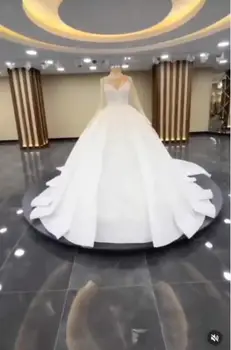 Alonlivn UŽSAKYMĄ PAGAMINTI Vestuvių Suknelė Su Pilna Rankovės Elegantiškas Satino Nuotakos Suknelė