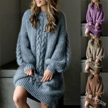 Atsitiktinis Palaidų Didelio Dydžio Megztinis Megztinis Patogus Minkštas Megztinis Kailis Moterų Šiltas Žiemą Storas Ilgas Stiliaus Megztinis Naujas Mados