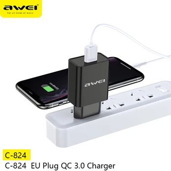 Awei C-824 5V 3A Greitas Įkroviklis KS USB 3.0 Greitai Įkrauti iOS /Android Mobiliųjų Telefonų Saugaus Įkrovimo ES Prijunkite Įkroviklio Adapteris