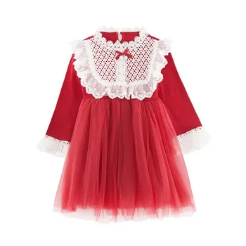 DFXD Princesė Suknelė 3-12Yrs Paauglių Mergaičių Preppy Stiliaus Nėrinių Šalis Suknelė Vaikų Drabužių Vestidos Merginos Blyksnius Rankovėmis Suknelė Raudona