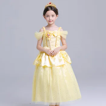 Disney Princesė Mergaitės Suknelė, Vaikams, Suknelės Mergaitėms Kalėdų Dress Up Kostiumas Šalis Gražuolė Mergina Drabužius Lankas 3D Gėlių Dizainas S869