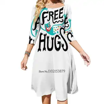 Free Hugs Kvadratinių Kaklo Suknelė Vasaros Suknelė Moterims, Elegantiškas Apynasrio Spausdinti Suknelė Free Hugs Apkabinti Me Free Hugs Free Hugs Monstras Monstras