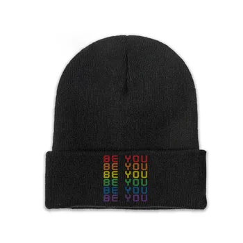 Gėjų LGBT Vaivorykštė Megztos Kepurės Moterims, Vyrams, Kepuraitė Žiemos Skrybėlę Būti Jums Atsitiktinis Bžūp