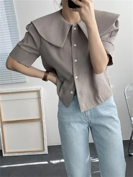 HziriP Prašmatnus Korėjos Vintage Marškinėliai Moterims Trumpomis Rankovėmis 2022 Elegantiškas Plonas Vasaros Stilingas Visos Rungtynės Streetwear Naujų Darbo Drabužiai Viršūnės