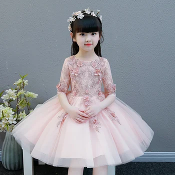 KICCOLY 2018 Elegantiškas Mergina, Rožinės spalvos Tiulio Suknelė Appliques Pirmosios Komunijos Suknelė Baby Girl Oficialią Vestuvių Suknelė Gėlių Mergaitės Suknelė