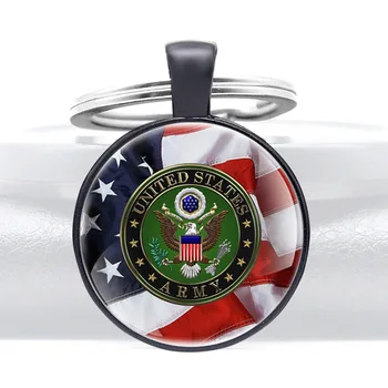 Klasikinis Jungtinių valstijų Armijos Amerikos Nacionalinės Emblema Dizaino Juodos Stiklo Kupolas raktų pakabukai Vyrų, Moterų, Raktų Žiedas Papuošalai, Dovanos