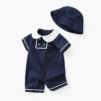 Kūdikiams, vaikiški Drabužiai Vasarą Japonijos Kolegija Stiliaus Mielas Kūdikis Bodysuit Trumpas Rankovės karinio jūrų Laivyno Mielas Kūdikis Merginos Kostiumas Su Skrybėlę