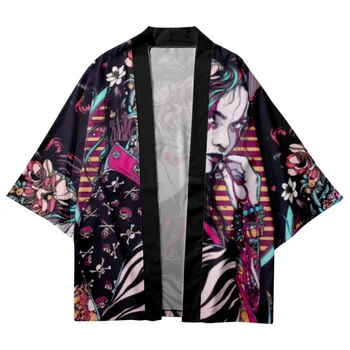 Mergina Spausdinti Haori Vyrai Moterys Mados Streetwear Cardigan Paplūdimio Yukata Azijos Drabužių Japonijos Cosplay Kimono Plius Dydis
