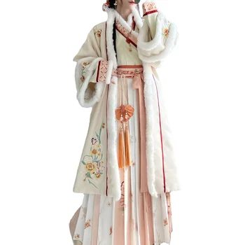 Mingyuezuan Originalus Žiemos Stilius Han Kostiumas Pagamintas Song Dinastija, Moterų Ilgu Kaklu Striukė su Apykakle ir Klostuotas Sijonas Kostiumas