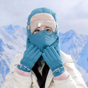 Moterų Šiltos Žiemos Bombonešis Skrybėlę Lauko Slidinėjimo Dviračių Šiltas rusijos Skrybėlę Pilotas Kavalerijos Dangtelis su akiniai ir pirštinės