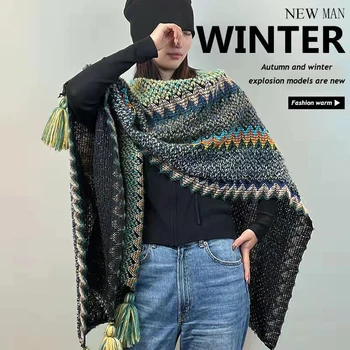 Moterų Žiemos Imitacija Kašmyras Kutas Skara Skara Aukštos Kokybės Megztinis Poncho Femme 