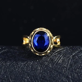 Naujų Senovinių Aukso spalvos Ovalo formos Solitaire Žiedai Moterims Mėlynai AAA CZ Akmens Apdaila bižuterijos Elegantiškas Vestuves Dovana