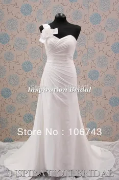 Nemokamas pristatymas 2016 naujos nuotakos suknelė pagamintas nuotaka Oficialų duobute šifono vieną petį vestidos formales balta ilga vestuvinė suknelė