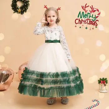 Paffas Žalia Princesė Vestuvių Gėlių Suknelė Kalėdų Vakarėlį Ilgai Nėrinių Kratinys Poncho Ilgomis Rankovėmis Backless Suknelė