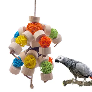 Paukščių Kramtyti Žaislas Blokuoti Mazgų Medinių Žaislų Bitė Rotango Kamuolys Papūga Kramtyti Žaislas Aras Cokatoos Cockatiel Papūga Molars