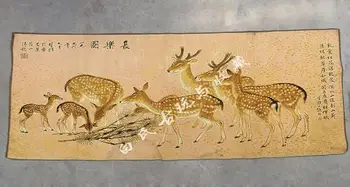 Retas Ranka-dažytos QingDyansty Kinijos Suzhou embroiderys paveikslai,elniai, nemokamas pristatymas