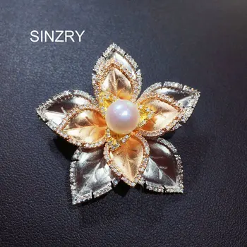 SINZRY naujas kubinis cirkonis gamtos perlas 3 spalvų gėlių sages pin kūrybos megztinis papuošalai aksesuaras moteris