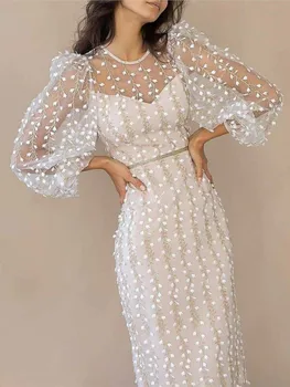 Vasaros suknelė 2022 naujų karšto pardavimo ladylike temperamentas siuvinėjimo perspektyvos akių žibintų ilgomis rankovėmis moteriška suknelė
