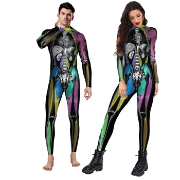 Zawaland Halloween Carnival 3D Skeletas Spausdinti Cosplay Kostiumas Moterims Seksualus Spandex Slim Stora Zentai Bodysuits Jumpsuits